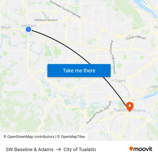 SW Baseline & Adams to City of Tualatin map