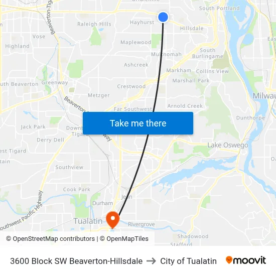 3600 Block SW Beaverton-Hillsdale to City of Tualatin map