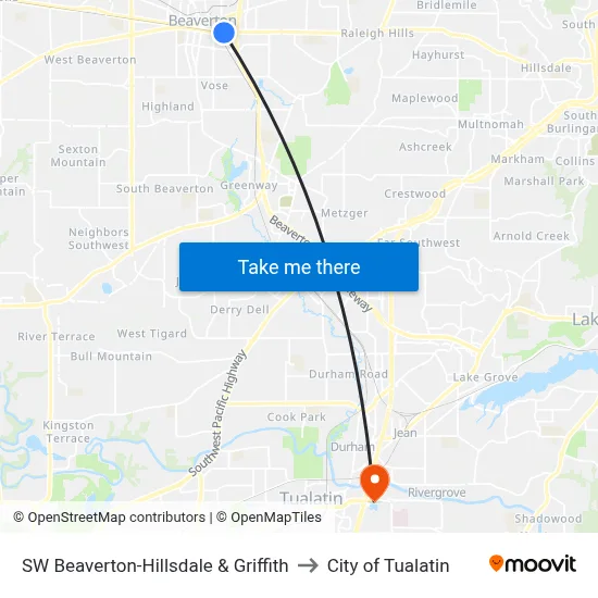 SW Beaverton-Hillsdale & Griffith to City of Tualatin map
