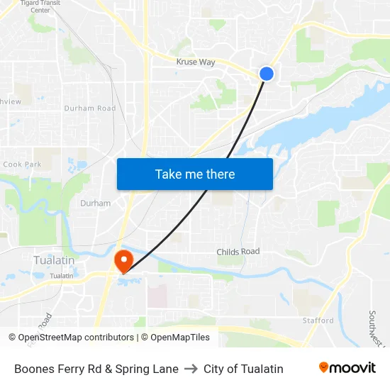 Boones Ferry Rd & Spring Lane to City of Tualatin map
