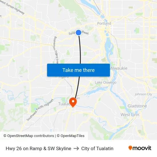 Hwy 26 on Ramp & SW Skyline to City of Tualatin map