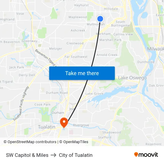 SW Capitol & Miles to City of Tualatin map