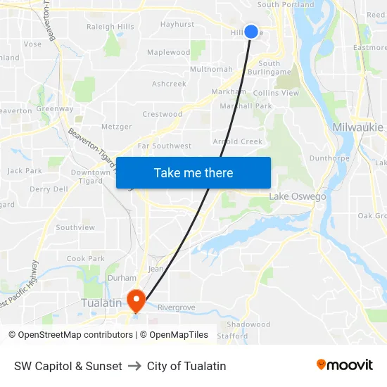 SW Capitol & Sunset to City of Tualatin map