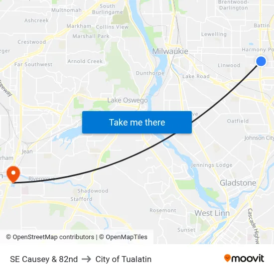 SE Causey & 82nd to City of Tualatin map