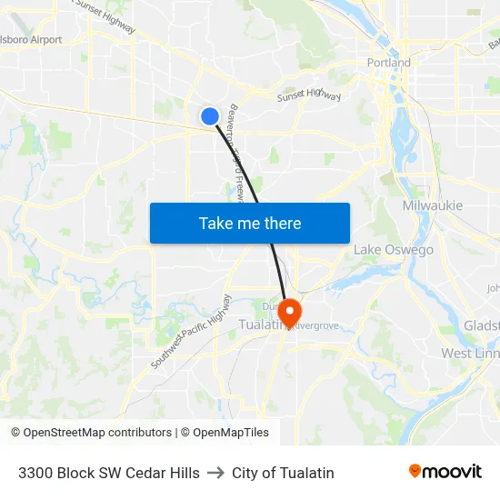 3300 Block SW Cedar Hills to City of Tualatin map