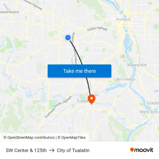 SW Center & 125th to City of Tualatin map