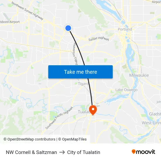 NW Cornell & Saltzman to City of Tualatin map