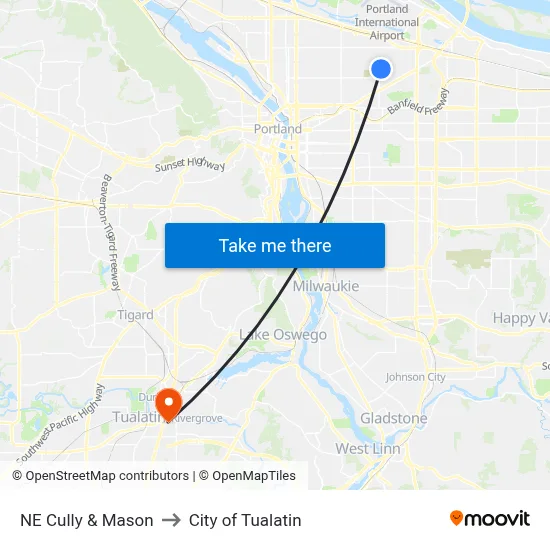 NE Cully & Mason to City of Tualatin map