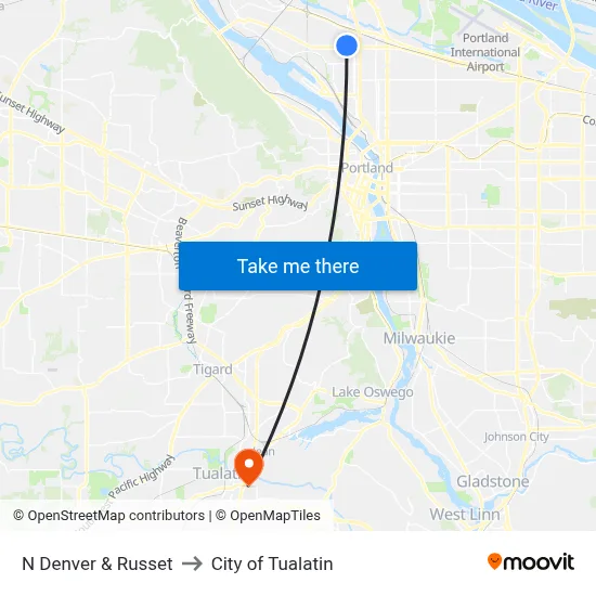 N Denver & Russet to City of Tualatin map