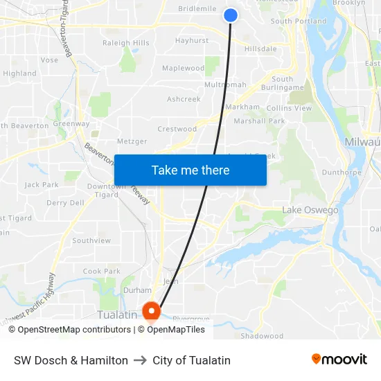 SW Dosch & Hamilton to City of Tualatin map