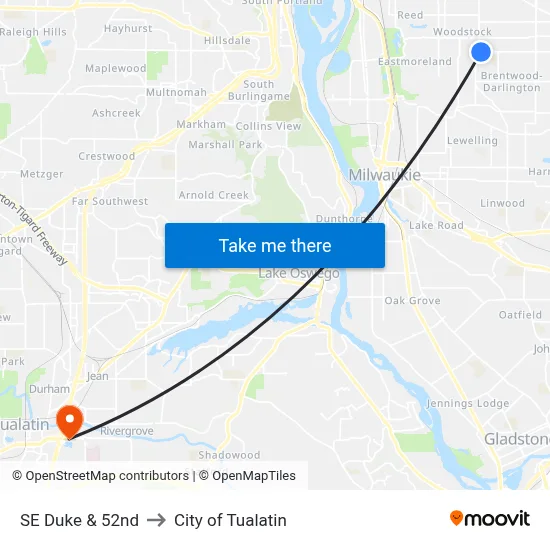SE Duke & 52nd to City of Tualatin map