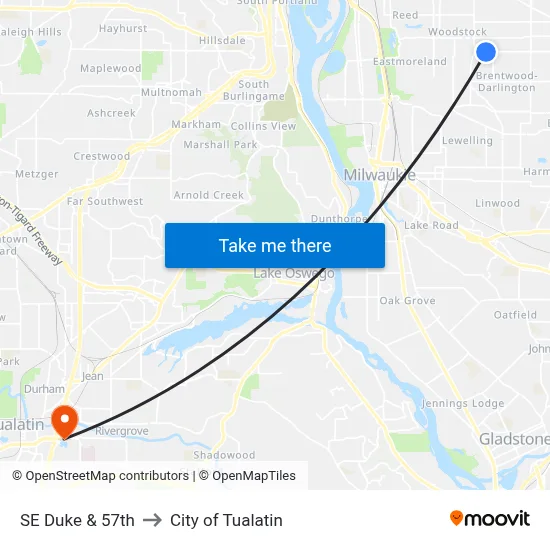 SE Duke & 57th to City of Tualatin map