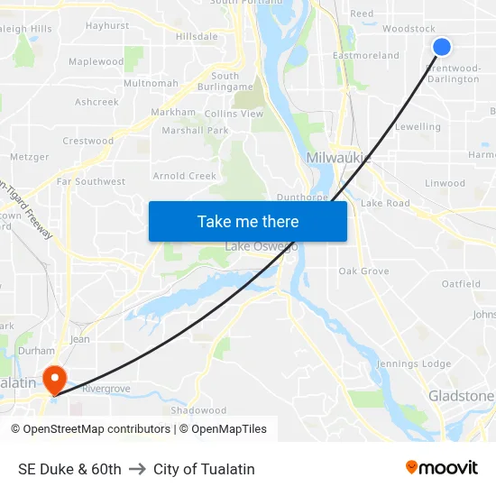 SE Duke & 60th to City of Tualatin map