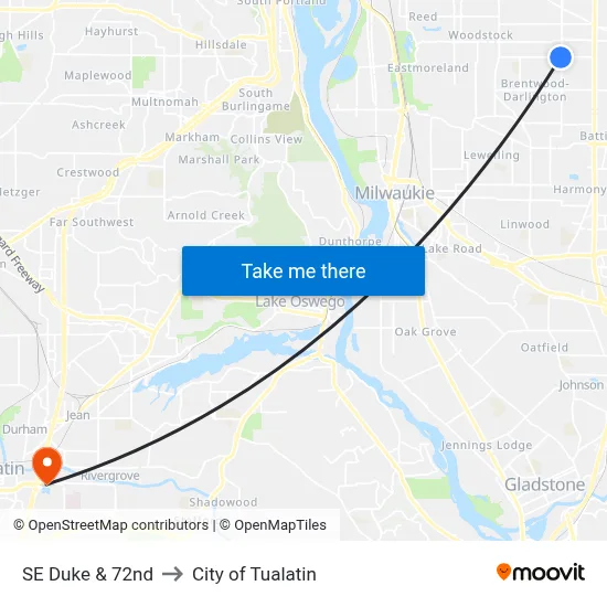 SE Duke & 72nd to City of Tualatin map