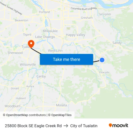 25800 Block SE Eagle Creek Rd to City of Tualatin map
