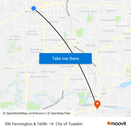 SW Farmington & 160th to City of Tualatin map