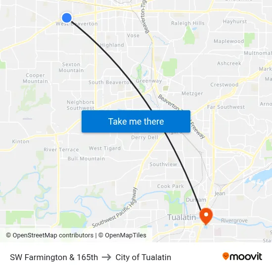 SW Farmington & 165th to City of Tualatin map