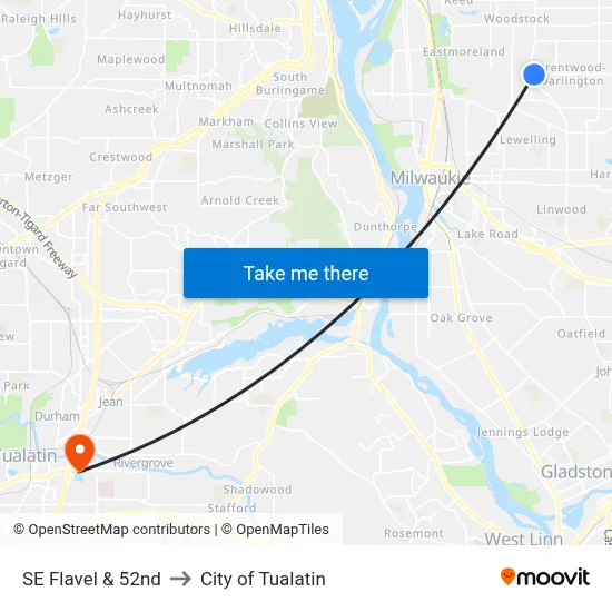 SE Flavel & 52nd to City of Tualatin map