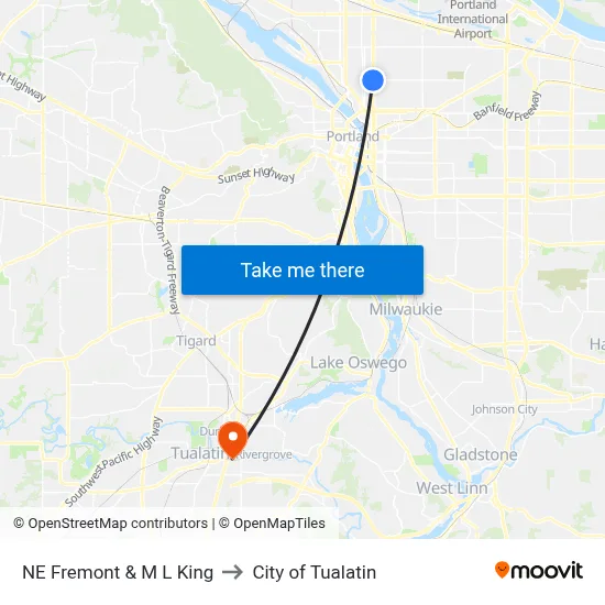 NE Fremont & M L King to City of Tualatin map