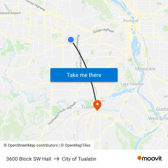 3600 Block SW Hall to City of Tualatin map