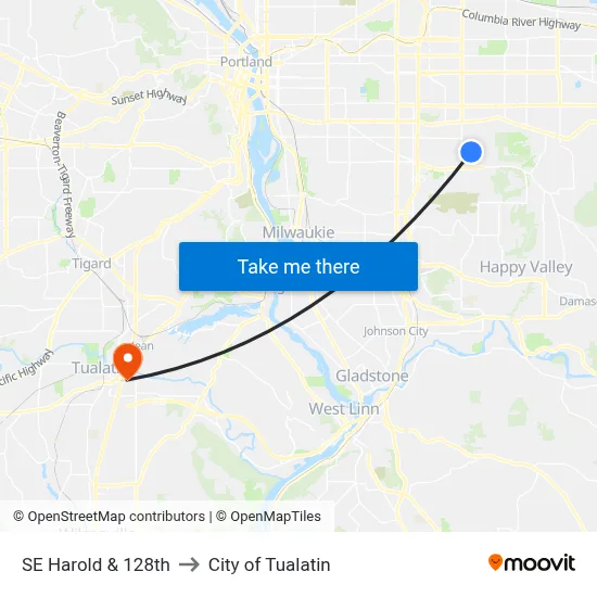 SE Harold & 128th to City of Tualatin map