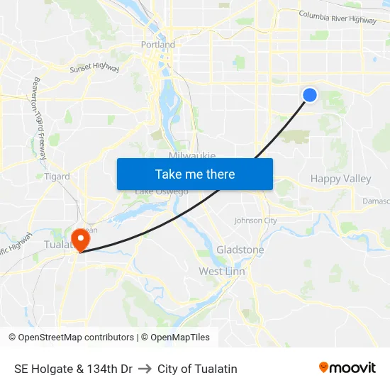 SE Holgate & 134th Dr to City of Tualatin map