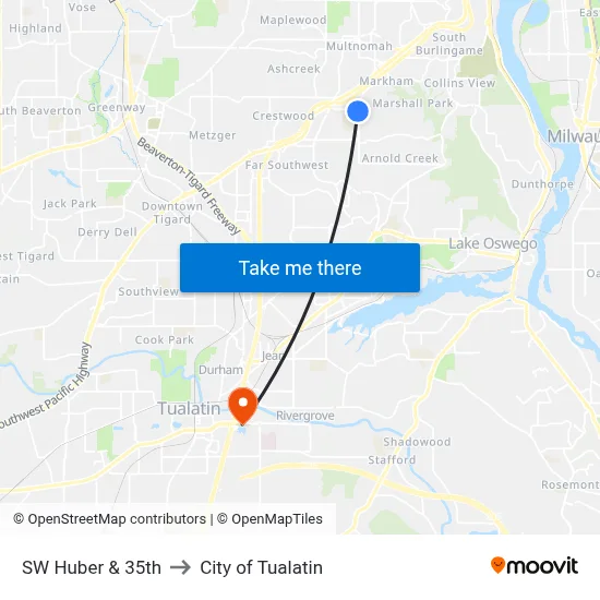 SW Huber & 35th to City of Tualatin map