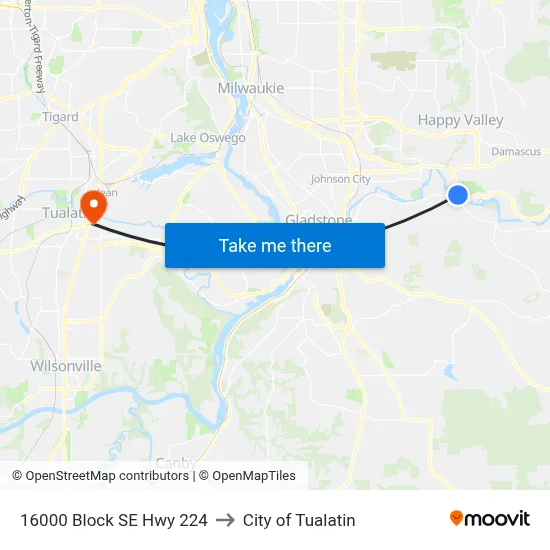 16000 Block SE Hwy 224 to City of Tualatin map