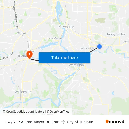 Hwy 212 & Fred Meyer DC Entr to City of Tualatin map