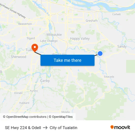 SE Hwy 224 & Odell to City of Tualatin map