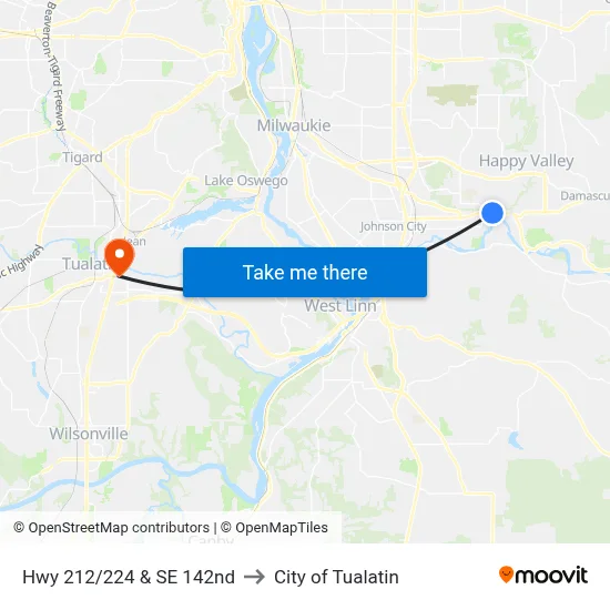 Hwy 212/224 & SE 142nd to City of Tualatin map