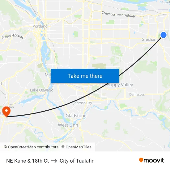 NE Kane & 18th Ct to City of Tualatin map