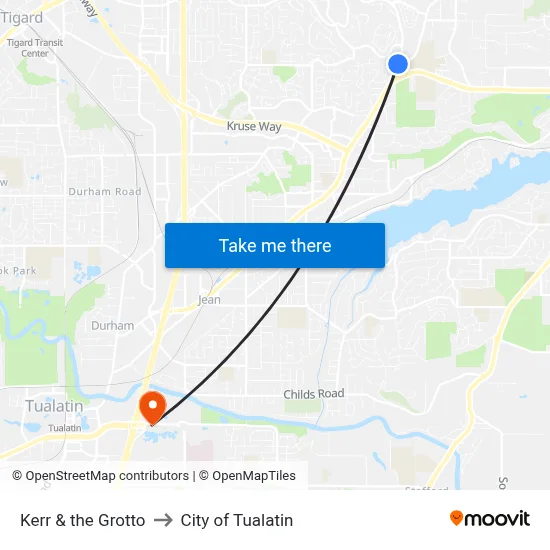 Kerr & the Grotto to City of Tualatin map