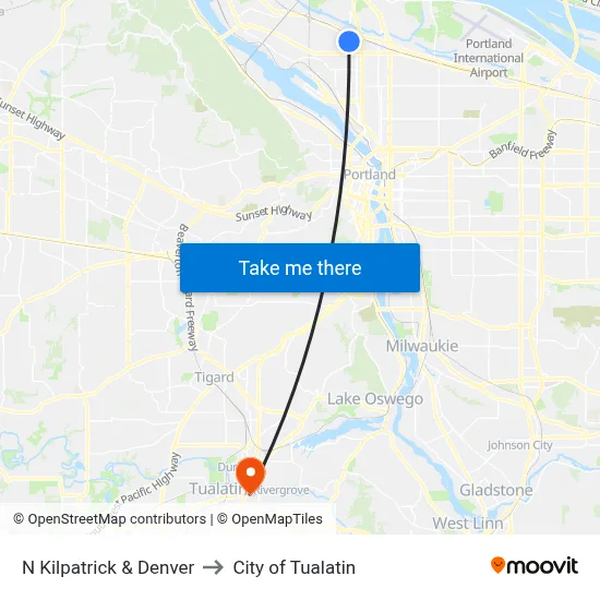 N Kilpatrick & Denver to City of Tualatin map