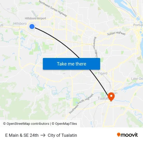 E Main & SE 24th to City of Tualatin map