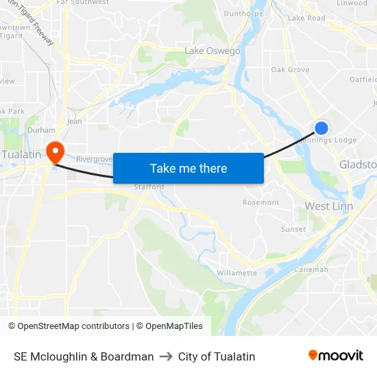 SE Mcloughlin & Boardman to City of Tualatin map