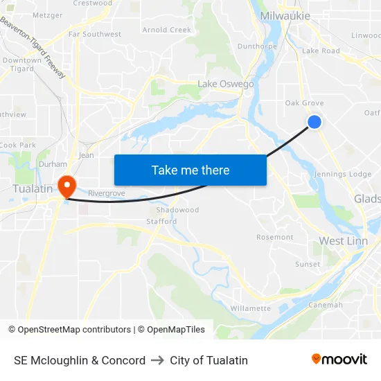 SE Mcloughlin & Concord to City of Tualatin map