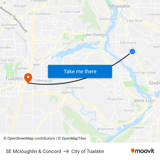 SE Mcloughlin & Concord to City of Tualatin map
