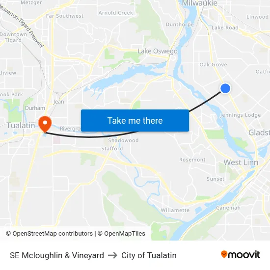 SE Mcloughlin & Vineyard to City of Tualatin map
