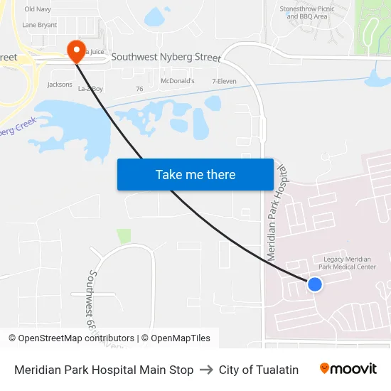 Meridian Park Hospital Main Stop to City of Tualatin map