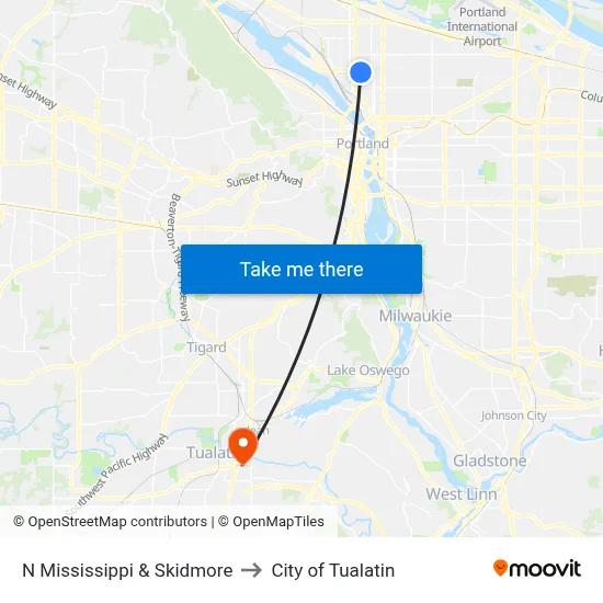 N Mississippi & Skidmore to City of Tualatin map