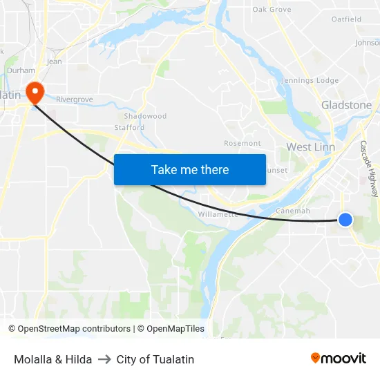 Molalla & Hilda to City of Tualatin map