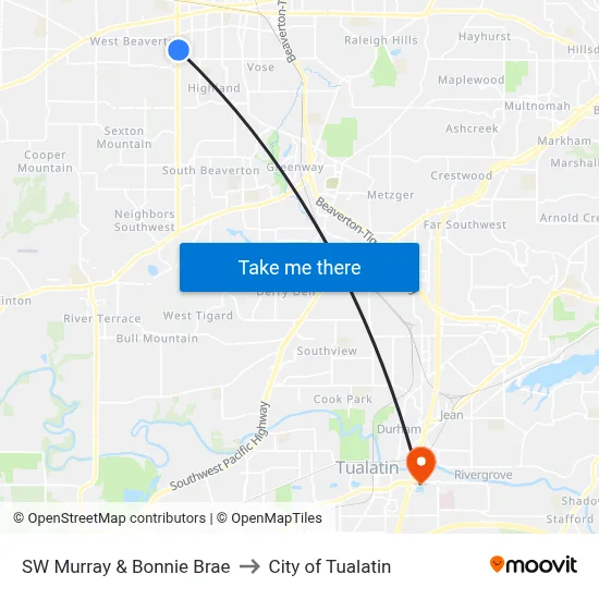 SW Murray & Bonnie Brae to City of Tualatin map