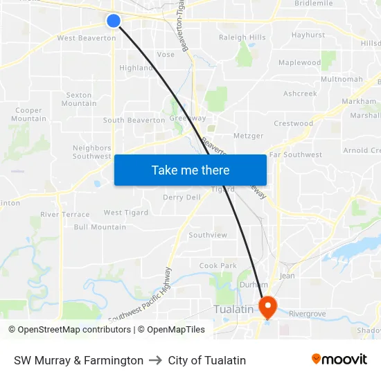 SW Murray & Farmington to City of Tualatin map
