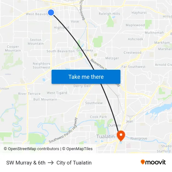 SW Murray & 6th to City of Tualatin map