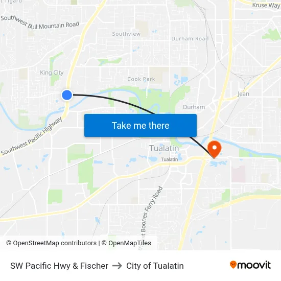SW Pacific Hwy & Fischer to City of Tualatin map