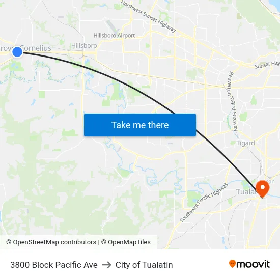 3800 Block Pacific Ave to City of Tualatin map