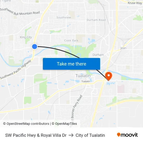 SW Pacific Hwy & Royal Villa Dr to City of Tualatin map