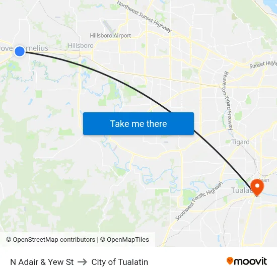 N Adair & Yew St to City of Tualatin map