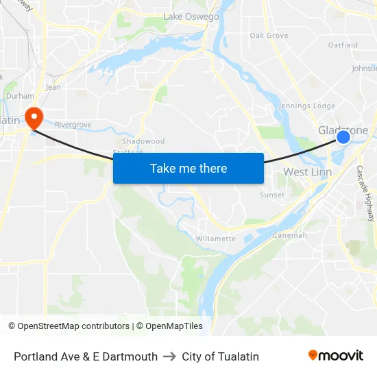 Portland Ave & E Dartmouth to City of Tualatin map